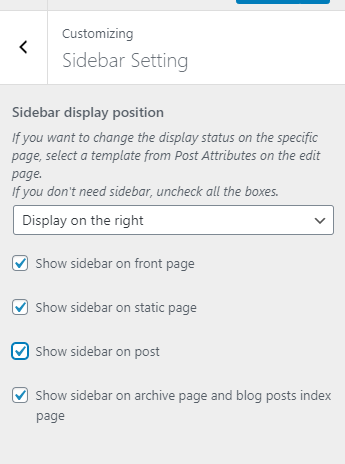 Customizer setting (Sidebar)